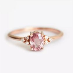 0,71 Karat Pırlanta Yüzük Pink Topaz 14K - Thumbnail
