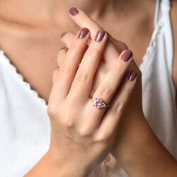0,71 Karat Pırlanta Yüzük Pink Topaz 14K - Thumbnail