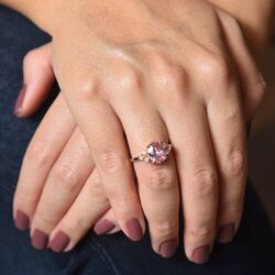 0,71 Karat Pırlanta Yüzük Pink Topaz 14K - Thumbnail