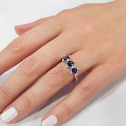 0.95 ct. Pırlanta Safir Tria Yüzük - Thumbnail
