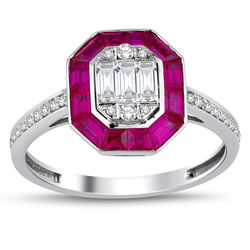 1.25 ct. Pırlanta Baget Yakut Yüzük - Thumbnail