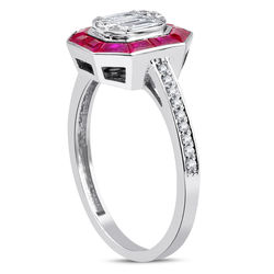 1.25 ct. Pırlanta Baget Yakut Yüzük - Thumbnail