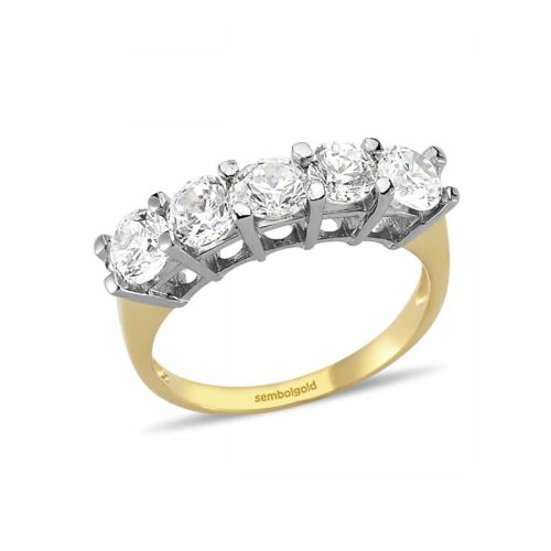 14 Ayar Altın 5 Taş Yüzük SWAROVSKİ Taşlı - 1