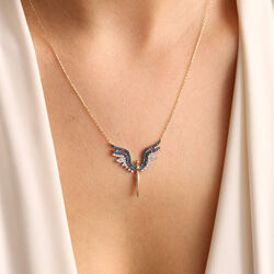 SembolGold - 14 Ayar Altın Angel Kolye Blue Topaz (1)