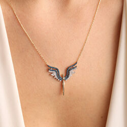 14 Ayar Altın Angel Kolye Blue Topaz - Thumbnail