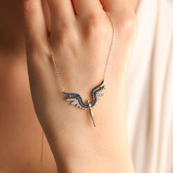 14 Ayar Altın Angel Kolye Blue Topaz - Thumbnail