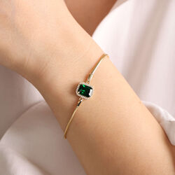 14 Ayar Altın Balıksırtı Bileklik Emerald - 1