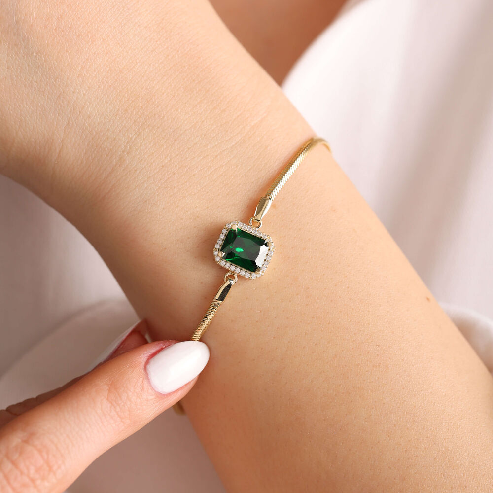 14 Ayar Altın Balıksırtı Bileklik Emerald