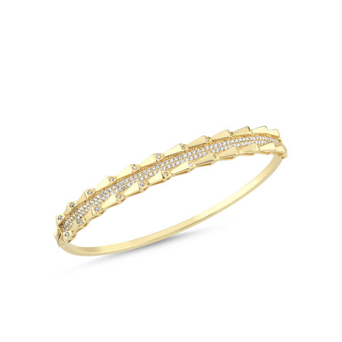 14 Ayar Altın Çift Sıra Taşlı Kelepçe Bilezik - SembolGold