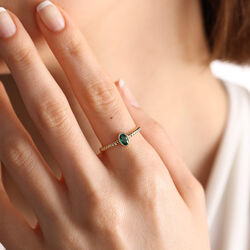 SembolGold - 14 Ayar Altın Doğum Taşı Yüzük Burç Yüzükler Oval Emerald (1)