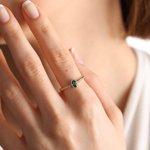 SembolGold - 14 Ayar Altın Doğum Taşı Yüzük Burç Yüzükler Oval Emerald (1)