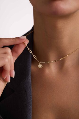 14 Ayar Altın Güneş Kolye İtaly Aynalı ve Ataç Zİncirli - SembolGold