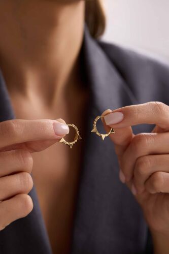 14 Ayar Altın halka Küpe Prizma Form 1.5 cm - SembolGold