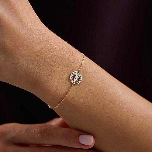 14 Ayar Altın Hayat Ağacı Figürlü Kadın Bileklik 17+2 cm - SembolGold