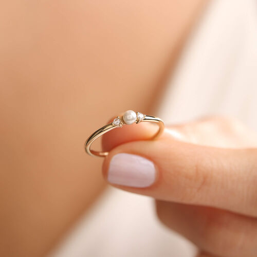 14 Ayar Altın İnci Yüzük Mini Taşlı - SembolGold