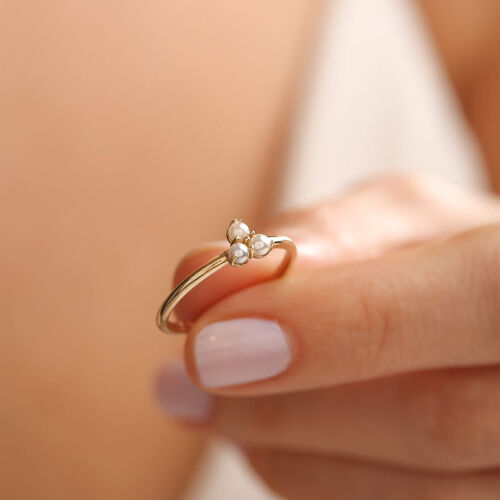 14 Ayar Altın İnci Yüzük Trio 2mm - SembolGold