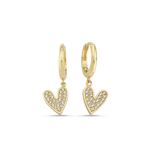 14 Ayar Altın Kalp Figürlü Taşlı Küpe - SembolGold