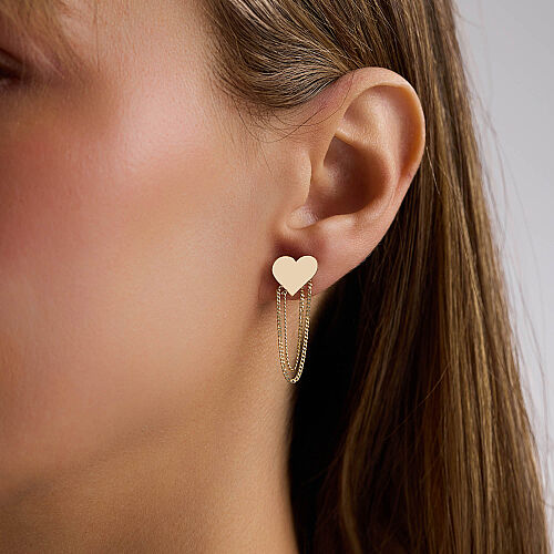 14 Ayar Altın Kalp Zincir Sallantılı Küpe 2,25 Gr 3 cm - SembolGold