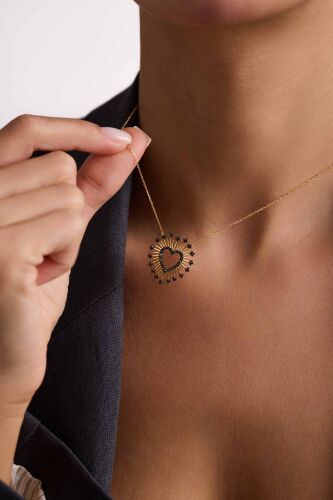 14 Ayar Altın Kalpli Kolye Onix Taşlı - SembolGold