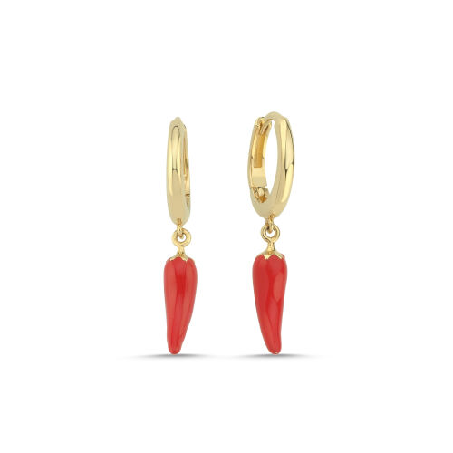 14 Ayar Altın Kırmızı Biber Figürlü Küpe - SembolGold