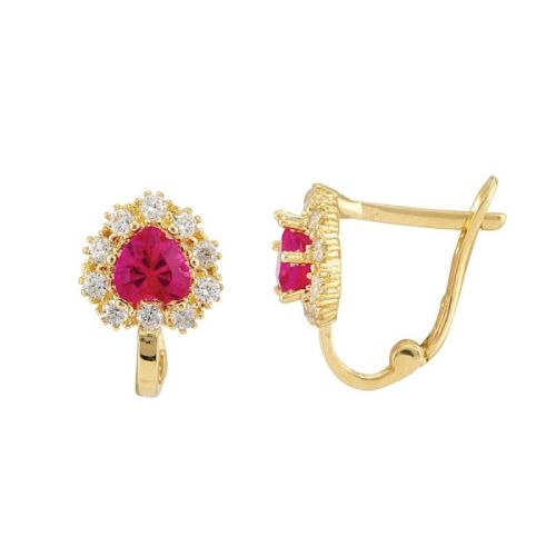 14 Ayar Altın Kırmızı Taşlı Kalp Çocuk Küpe - SembolGold