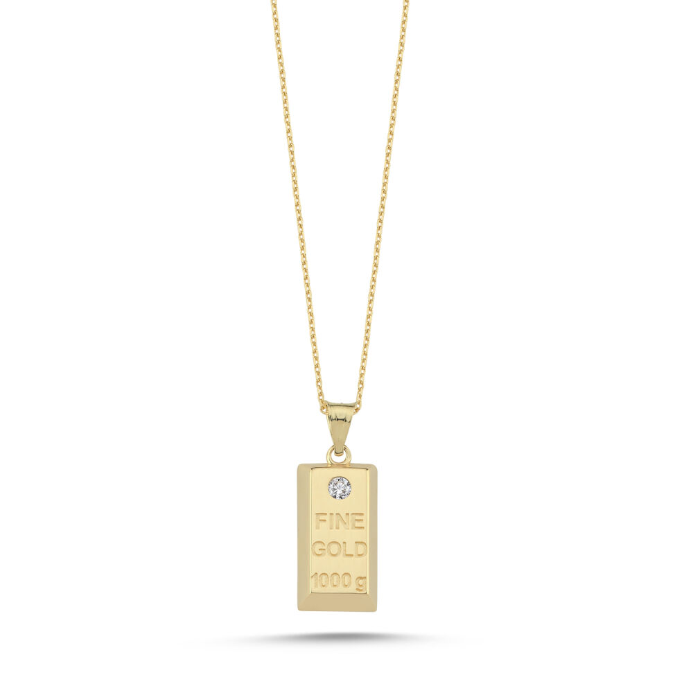 14 Ayar Altın Külçe (Gold Bar) Taşlı Kolye