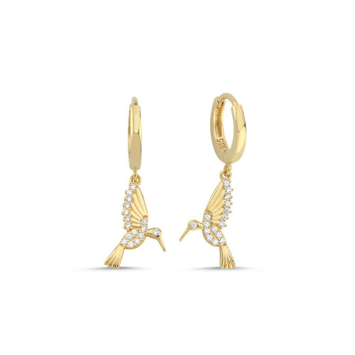 14 Ayar Altın Kuş Figürlü Taşlı Küpe - SembolGold