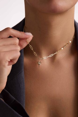 14 Ayar Altın Kutup Yıldızı Kolye İtaly Aynalı ve Ataç Zİncirli - SembolGold