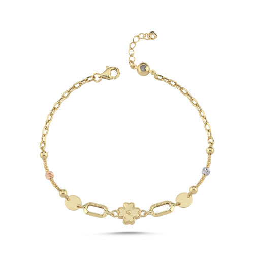 14 Ayar Altın Lucky Clover Yonca Figürlü Şans Bileklik 17-20 cm - SembolGold