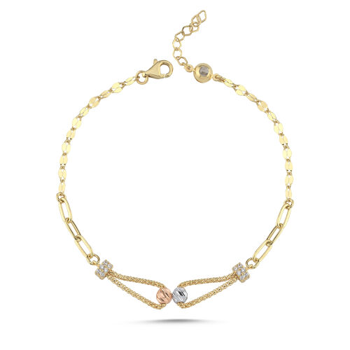 14 Ayar Altın Luna İkili Top Detaylı Zarif Kadın Bileklik 17-20 cm - SembolGold