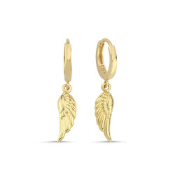14 Ayar Altın Melek Kanadı Sallantılı Küpe - SembolGold