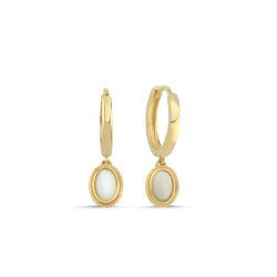 14 Ayar Altın Oval Sedef Taşlı Sallantılı Küpe - SembolGold
