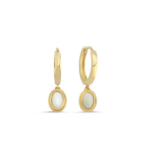 14 Ayar Altın Oval Sedef Taşlı Sallantılı Küpe - SembolGold