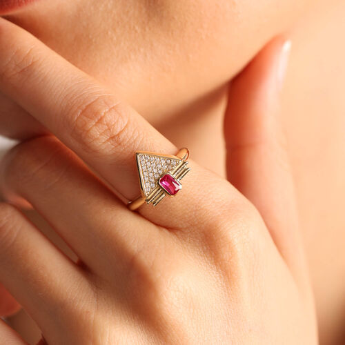 SembolGold - 14 Ayar Altın Ruby Yüzük Özel Tasarım Triangle (1)
