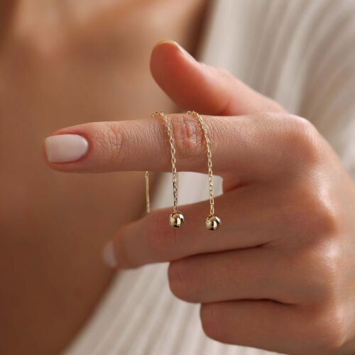 14 Ayar Altın Sallantılı Ball Küpe - SembolGold