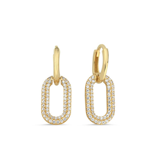 14 Ayar Altın Taşlı Oval Halka Küpe - SembolGold