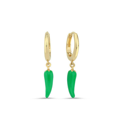 14 Ayar Altın Yeşil Biber Figürlü Küpe - SembolGold