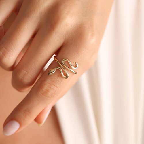 14 Ayar Altın Yılan Yüzük Emerald Classik - SembolGold