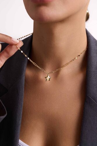 14 Ayar Altın Yıldız Kolye İtaly Aynalı ve Ataç Zİncirli - SembolGold