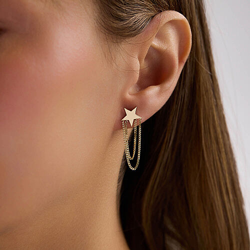 14 Ayar Altın Yıldız Zincir Sallantılı Küpe 1,60 Gr 3 cm - SembolGold