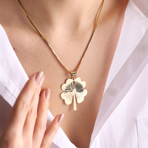 SembolGold - 14 Ayar Altın Yonca Kolye 3.5 cm Balıksırtı Zincir (1)