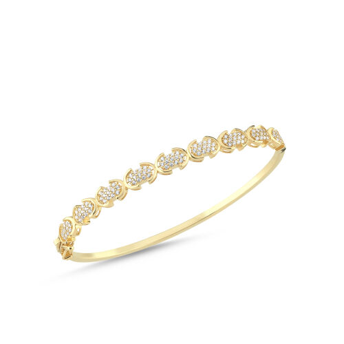 14 Ayar Altın Yuvarlak Motifli Taşlı Kelepçe Bilezik - SembolGold