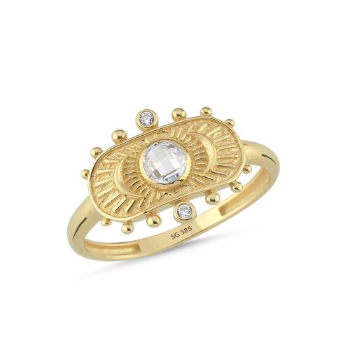 14 Ayar Antik Model Taşlı Altın Yüzük - SembolGold