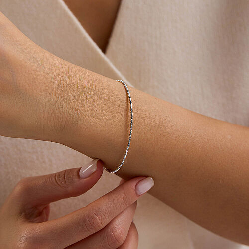 14 Ayar Beyaz Altın Dorika Kelepçe Bileklik 2 mm 1.55 Gram - SembolGold