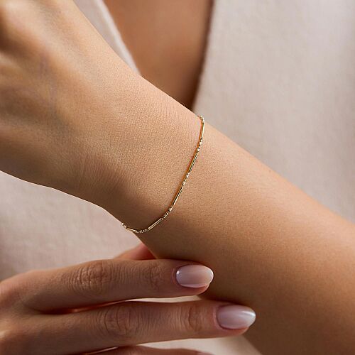 14 Ayar Beyaz Mineli İnce Altın Bileklik 1.25 Gram 17+3 cm - SembolGold