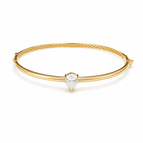 14 Ayar Damla Tektaş Kelepçe Altın Bileklik 5,50 Gram 6,0 cm - SembolGold