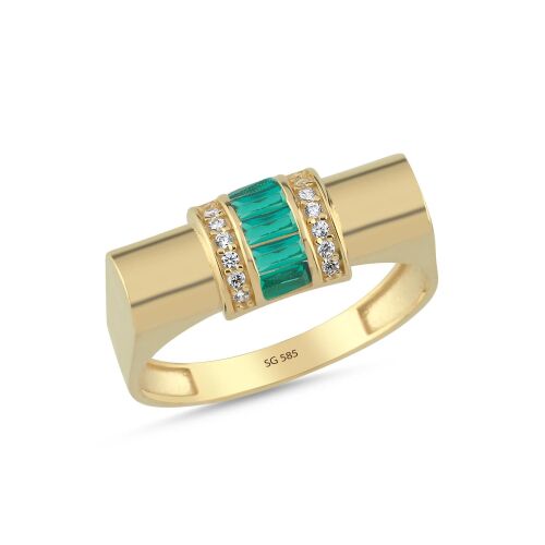 14 Ayar Emerald Baget Taşlı Altın Yüzük - SembolGold