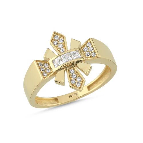 14 Ayar Fiyonk Model Taşlı Altın Yüzük 2,80 Gr - SembolGold
