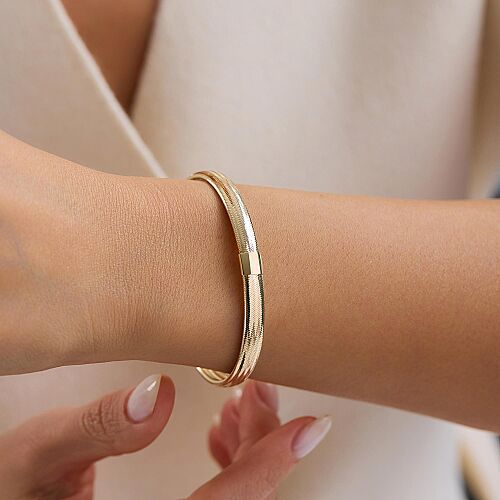 14 Ayar İtalyan Bombeli Hasır Esnek Altın Bilezik 6 mm 1.85 Gram - SembolGold