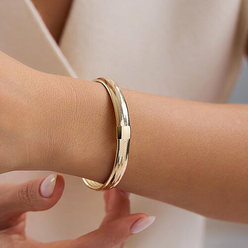 14 Ayar İtalyan Bombeli Hasır Esnek Altın Bilezik 8 mm 2.40 Gram - SembolGold